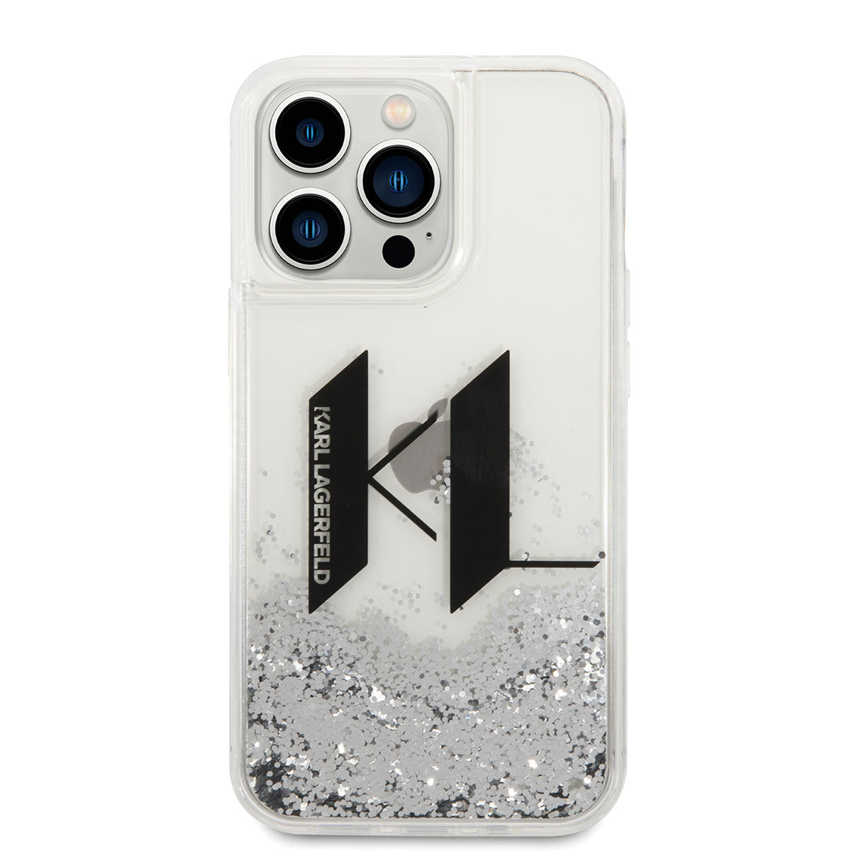 iPhone 14 Pro Kılıf Karl Lagerfeld Sıvılı Simli Dizayn Kılıf Gümüş
