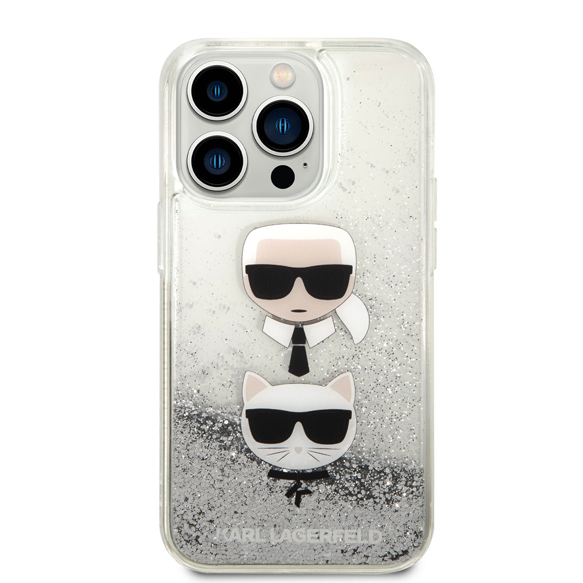 iPhone 14 Pro Kılıf Karl Lagerfeld Sıvılı Simli K&C Head Dizayn Kılıf Gold