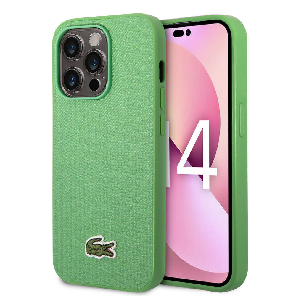 iPhone 14 Pro Kılıf Lacoste Orjinal Lisanslı PU Pike Desenli Arka Yüzey İkonik Timsah Dokuma Logolu Kılıf Yeşil