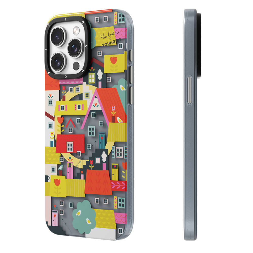 iPhone 14 Pro Kılıf Magsafe Şarj Özellikli Bee Brown Tasarımlı Youngkit Colorful Life Serisi Kılıf Sarı