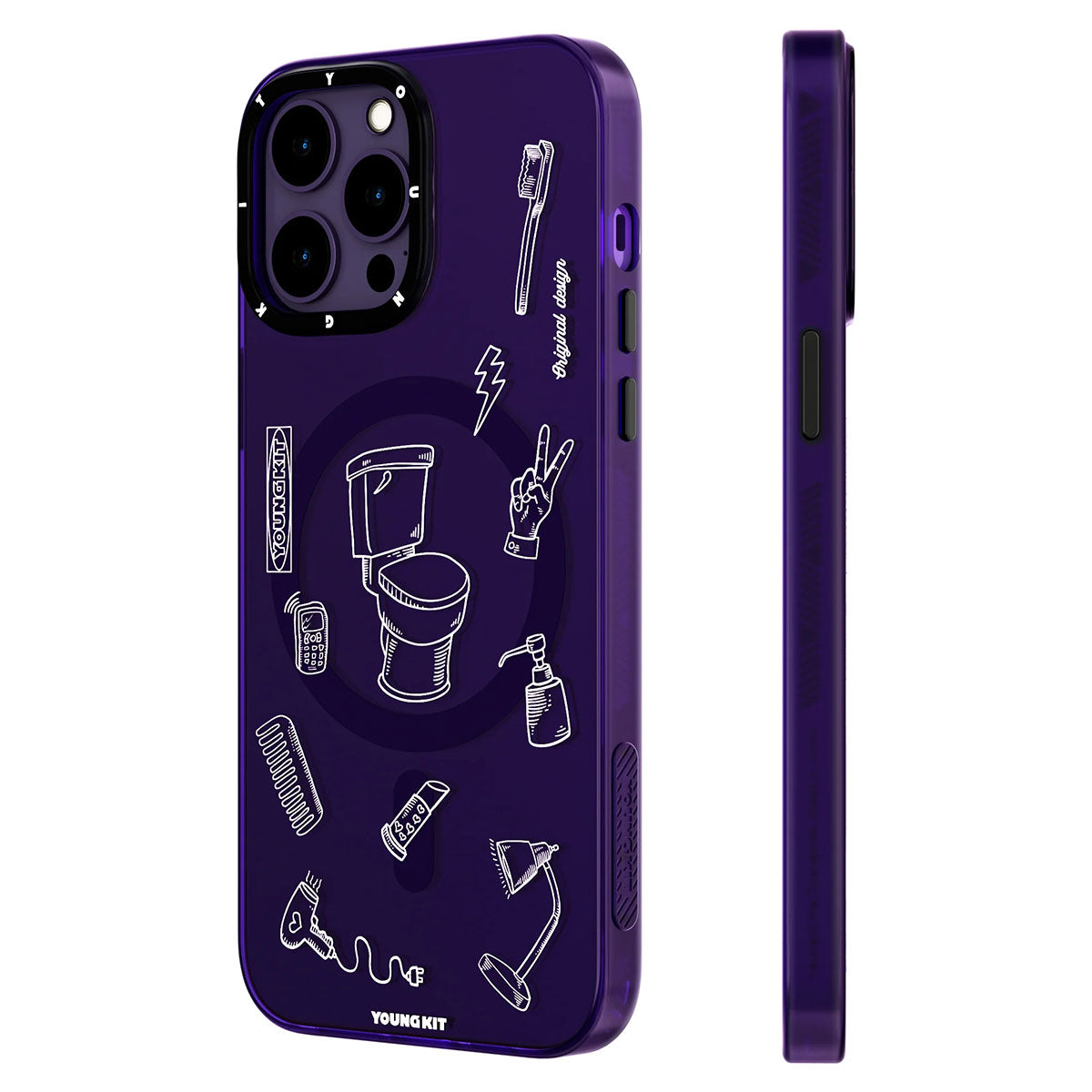 iPhone 14 Pro Kılıf Magsafe Şarj Özellikli Desenli Youngkit Plaything Serisi Kılıf Siyah