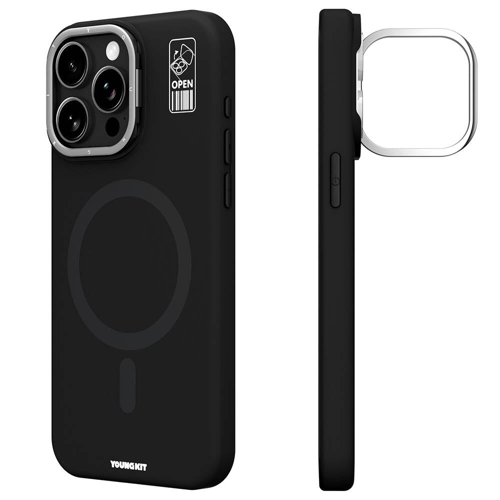 iPhone 14 Pro Kılıf Magsafe Şarj Özellikli Kamera Standlı Youngkit Bitty Cream Kılıf Siyah