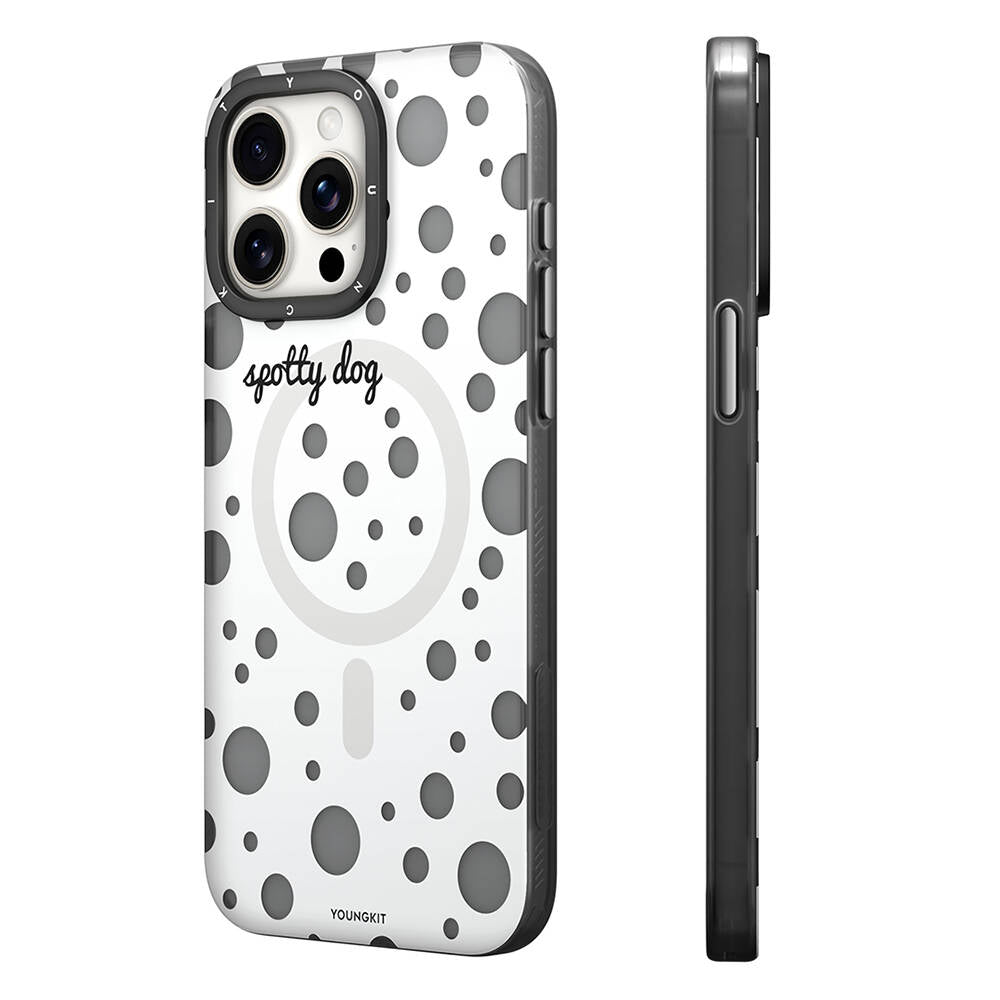 iPhone 14 Pro Kılıf Magsafe Şarj Özellikli Polka Dot Desenli Youngkit Spots Serisi Kılıf Gri