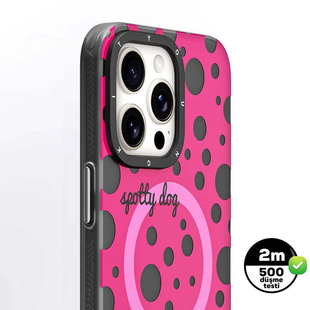 iPhone 14 Pro Kılıf Magsafe Şarj Özellikli Polka Dot Desenli Youngkit Spots Serisi Kılıf Gri