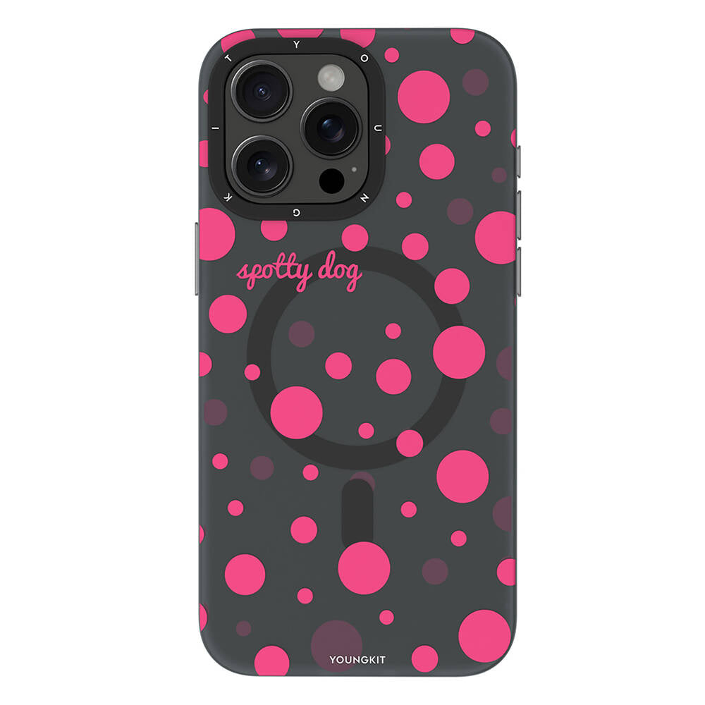 iPhone 14 Pro Kılıf Magsafe Şarj Özellikli Polka Dot Desenli Youngkit Spots Serisi Kılıf Gri