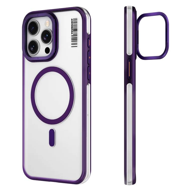 iPhone 14 Pro Kılıf Magsafe Şarj Özellikli Sararma Önleyici Youngkit Crystal Grid Kılıf Gold