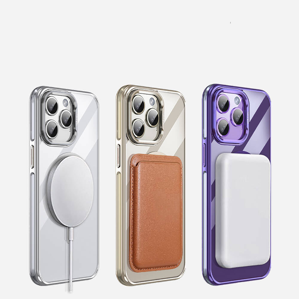 iPhone 14 Pro Kılıf Magsafe Şarj Özellikli Wlons Standlı Efsane Kılıf Gümüş