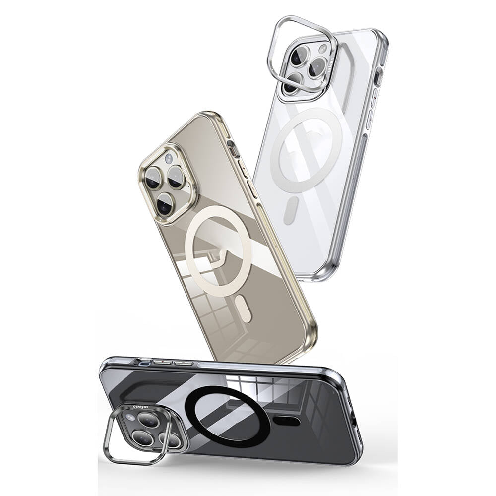 iPhone 14 Pro Kılıf Magsafe Şarj Özellikli Wlons Standlı Efsane Kılıf Gümüş