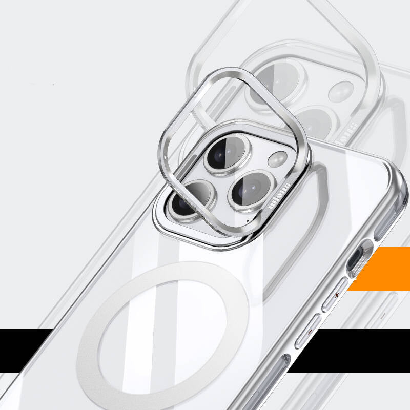 iPhone 14 Pro Kılıf Magsafe Şarj Özellikli Wlons Standlı Efsane Kılıf Gümüş