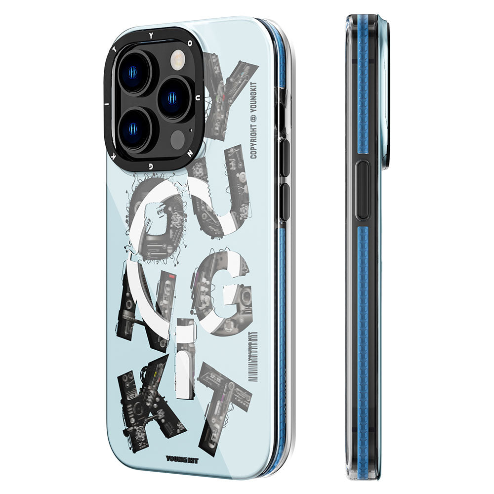 iPhone 14 Pro Kılıf Magsafe Şarj Özellikli Yazı Temalı YoungKit Mechanic Serisi Kılıf Gri