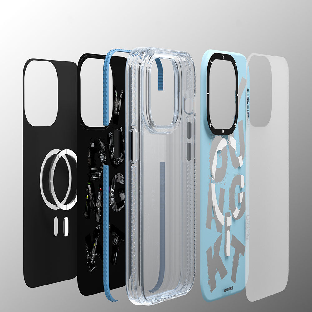 iPhone 14 Pro Kılıf Magsafe Şarj Özellikli Yazı Temalı YoungKit Mechanic Serisi Kılıf Siyah