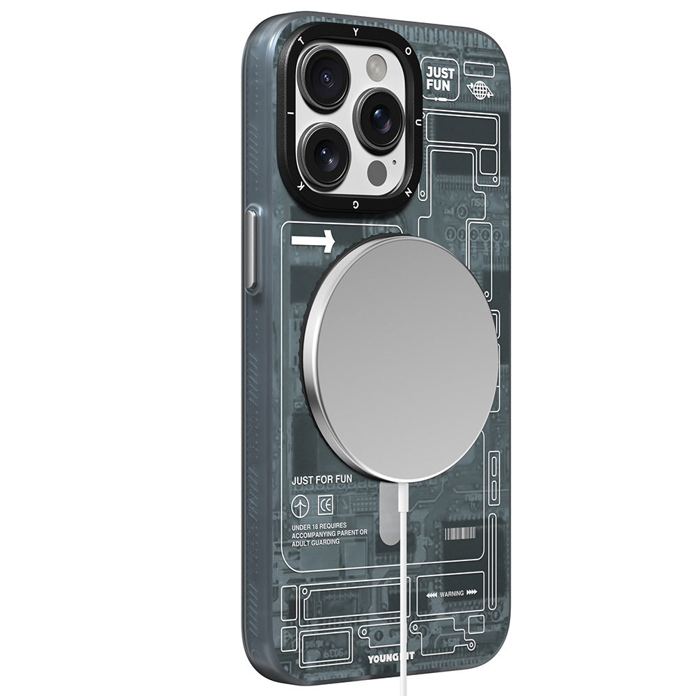 iPhone 14 Pro Kılıf Magsafe Şarj Özellikli Youngkit 360° Standlı Technology Serisi Kılıf Mavi