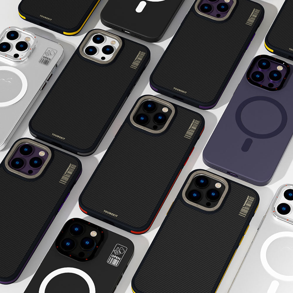 iPhone 14 Pro Kılıf Magsafe Şarj Özellikli YoungKit 600D Kevlar Kılıf Sarı