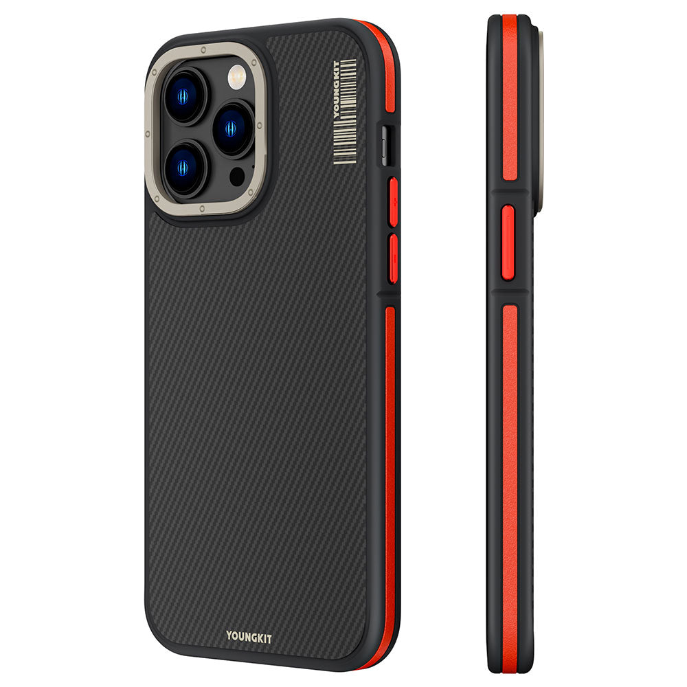 iPhone 14 Pro Kılıf Magsafe Şarj Özellikli YoungKit 600D Kevlar Kılıf Kırmızı