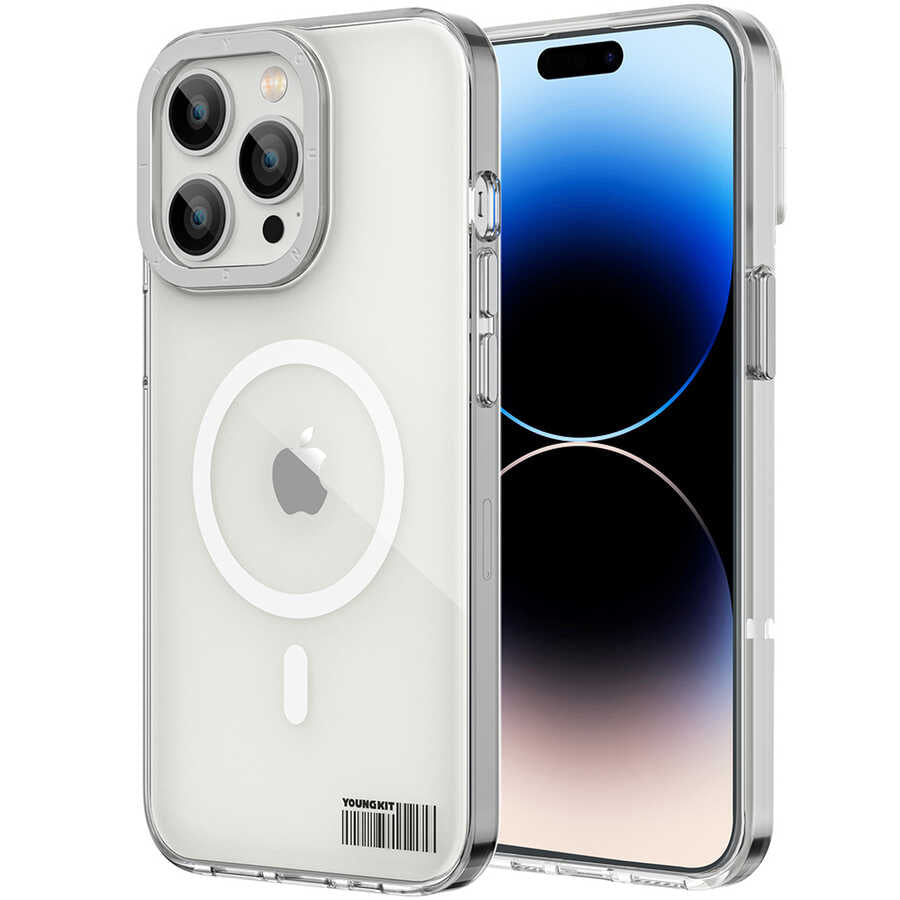 iPhone 14 Pro Kılıf Magsafe Şarj Özellikli Youngkit Coloured Glaze Serisi Kılıf Beyaz
