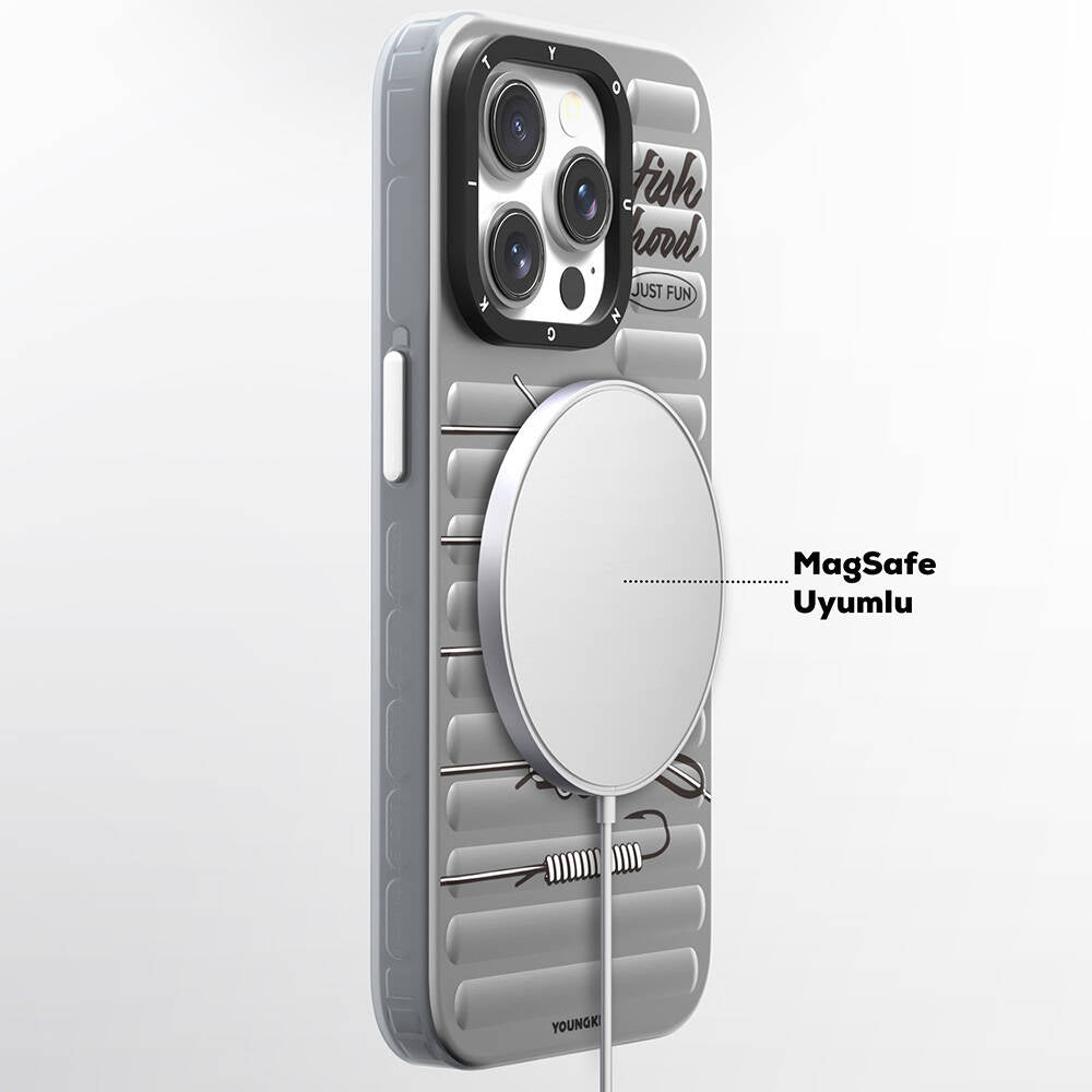 iPhone 14 Pro Kılıf Magsafe Şarj Özellikli Youngkit Fishing Serisi Kılıf Gri