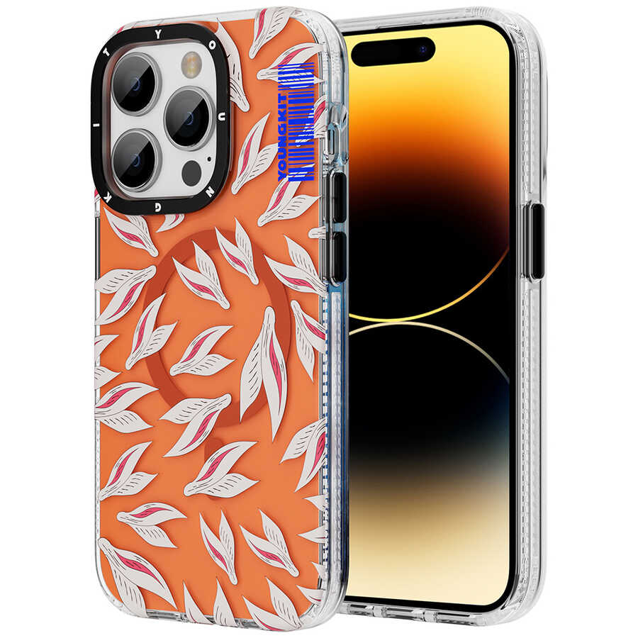 iPhone 14 Pro Kılıf Magsafe Şarj Özellikli Youngkit Play Rabbit Serisi Kılıf Turuncu