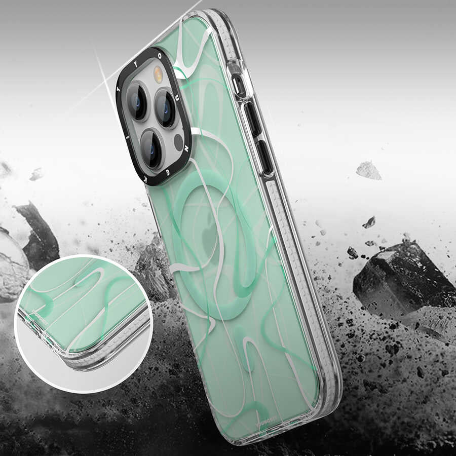 iPhone 14 Pro Kılıf Magsafe Şarj Özellikli Youngkit Water-Ink Serisi Kılıf Yeşil