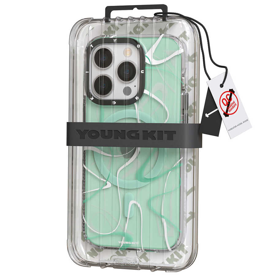 iPhone 14 Pro Kılıf Magsafe Şarj Özellikli Youngkit Water-Ink Serisi Kılıf Yeşil