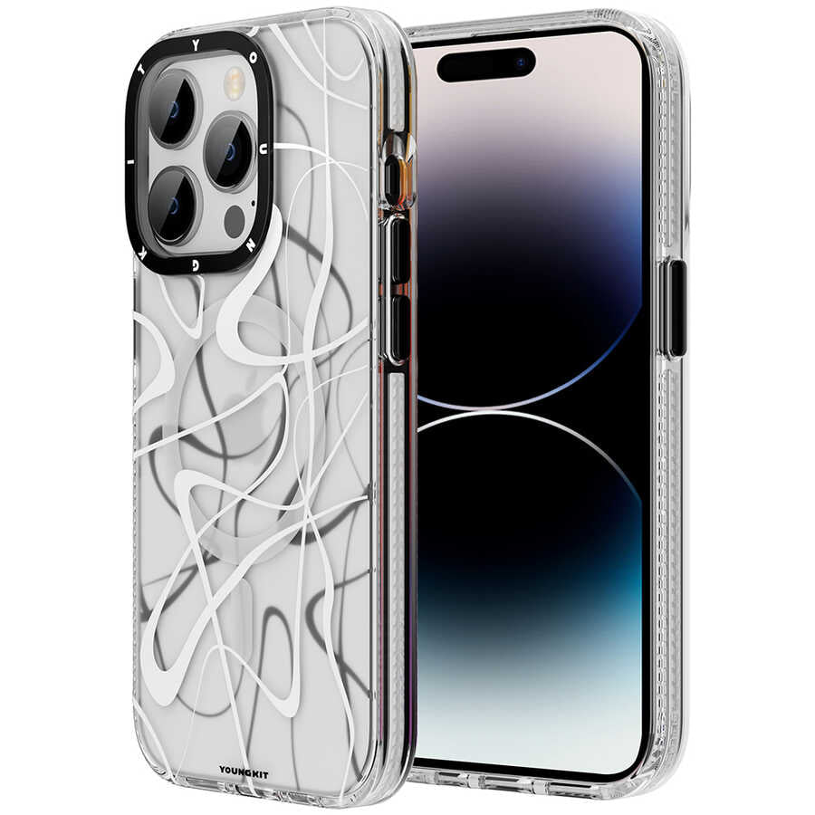 iPhone 14 Pro Kılıf Magsafe Şarj Özellikli Youngkit Water-Ink Serisi Kılıf Beyaz