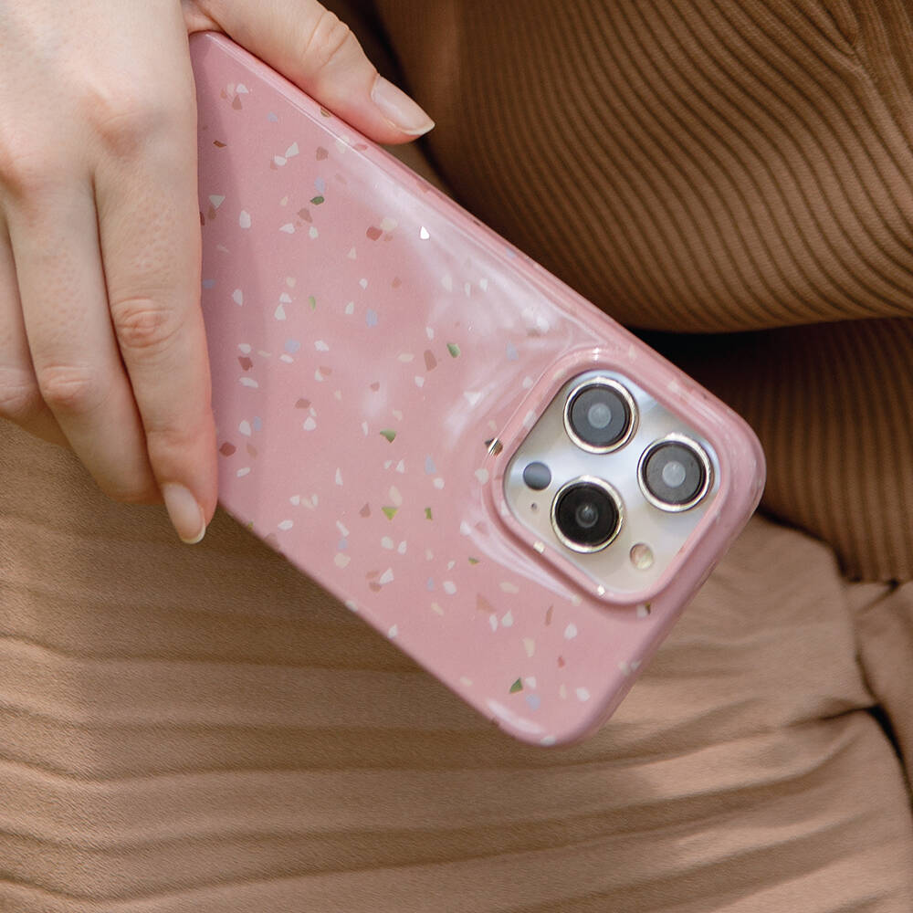 iPhone 14 Pro Kılıf Mozaik Desenli Coehl Terrazzo Kılıf Pembe