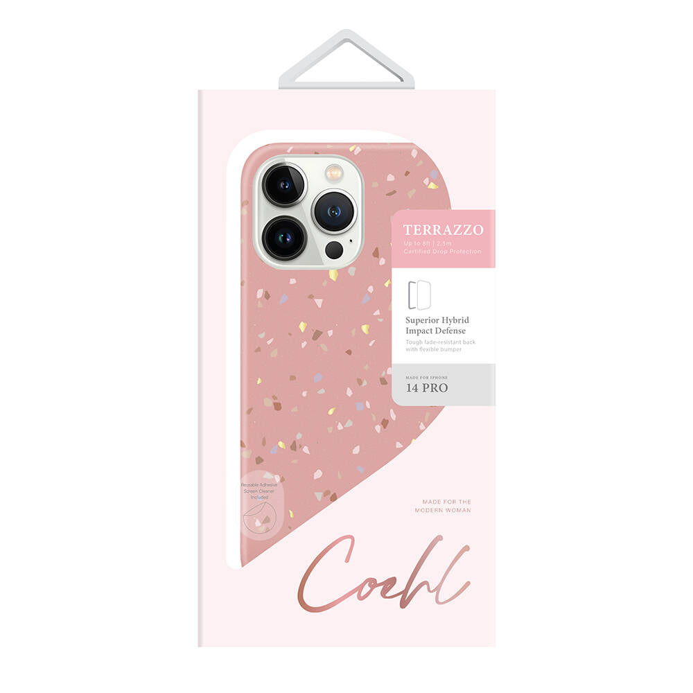 iPhone 14 Pro Kılıf Mozaik Desenli Coehl Terrazzo Kılıf Pembe