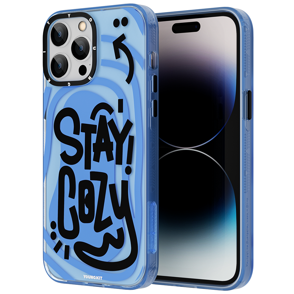 iPhone 14 Pro Kılıf Mutlu Mod Figürlü YoungKit Happy Mood Serisi Kılıf Mavi