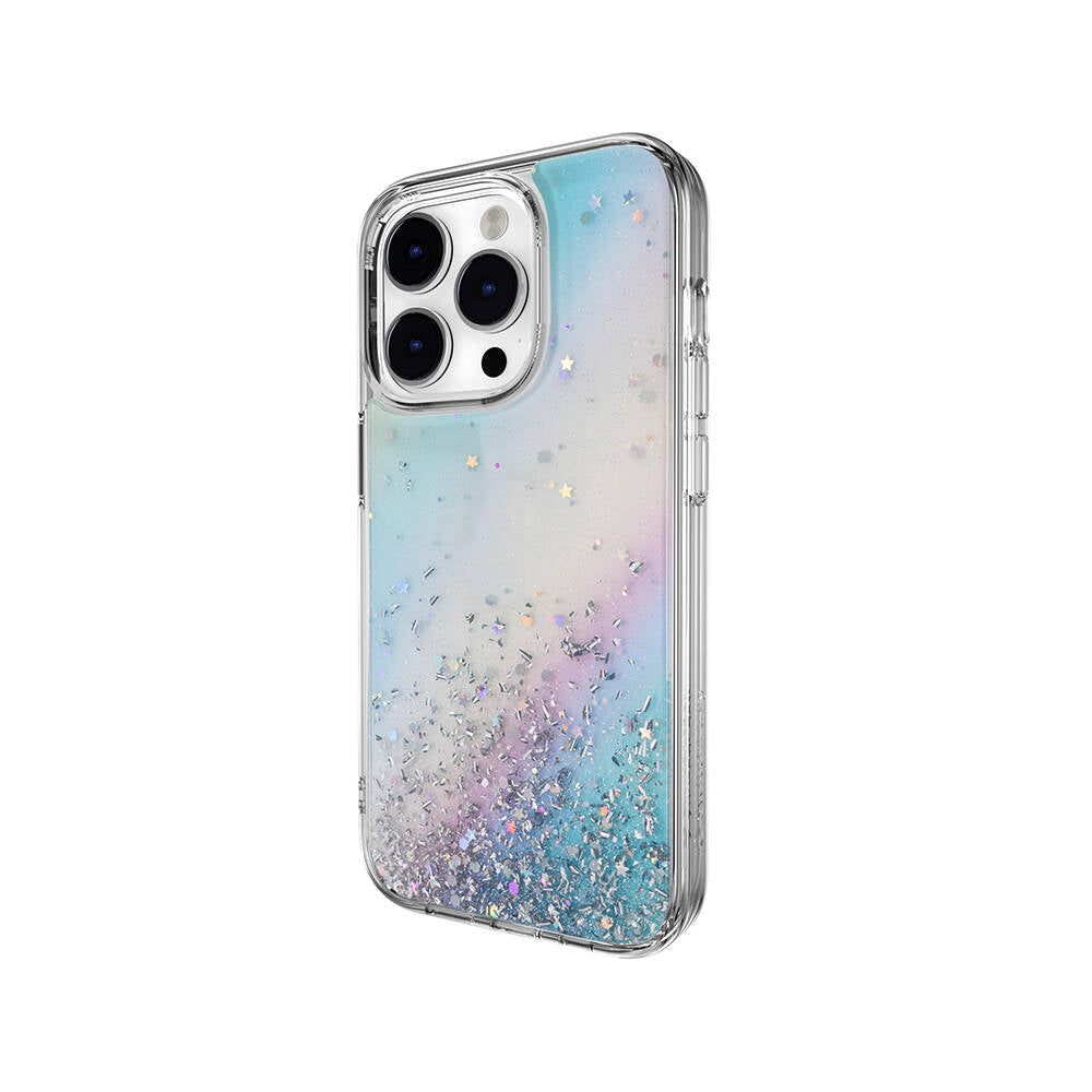 iPhone 14 Pro Kılıf Parlayan Simli Şeffaf Lisanslı Switcheasy Starfield Kılıf Colorful