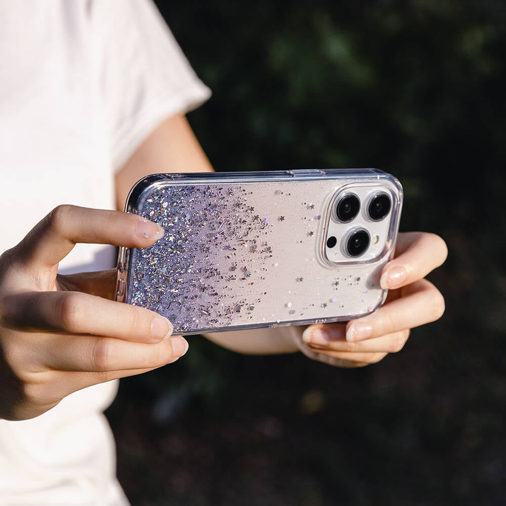 iPhone 14 Pro Kılıf Parlayan Simli Şeffaf Lisanslı Switcheasy Starfield Kılıf Renksiz