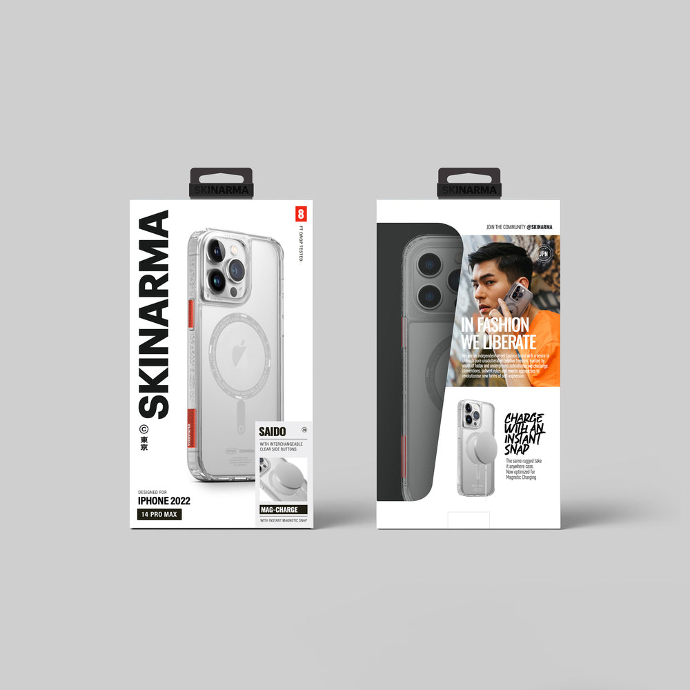 iPhone 14 Pro Kılıf SkinArma Şeffaf Airbag Tasarımlı Magsafe Şarj Özellikli Saido Kılıf Füme