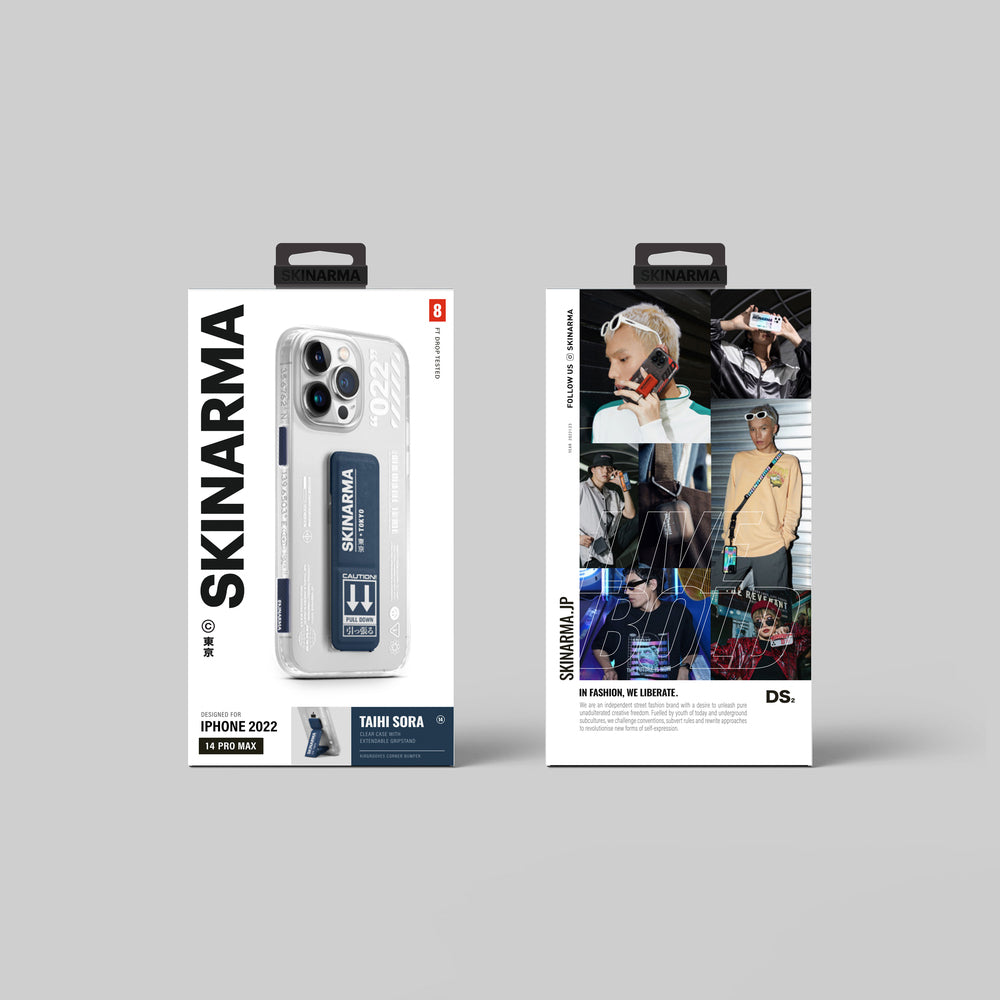 iPhone 14 Pro Kılıf SkinArma Standlı Şeffaf Tasarımlı Taihi Sora Kılıf Mavi