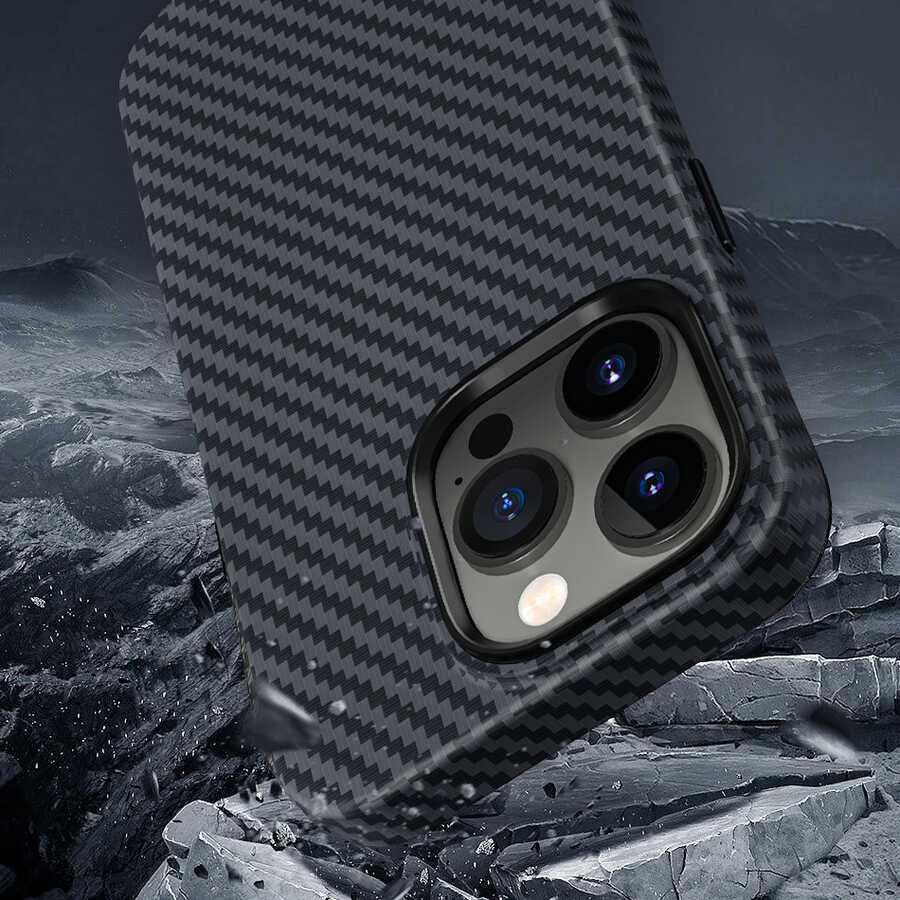 iPhone 14 Pro Kılıf Wiwu Karbon Fiber Görünümlü Magsafe Wireless Şarj Özellikli Kabon Kılıf Mavi