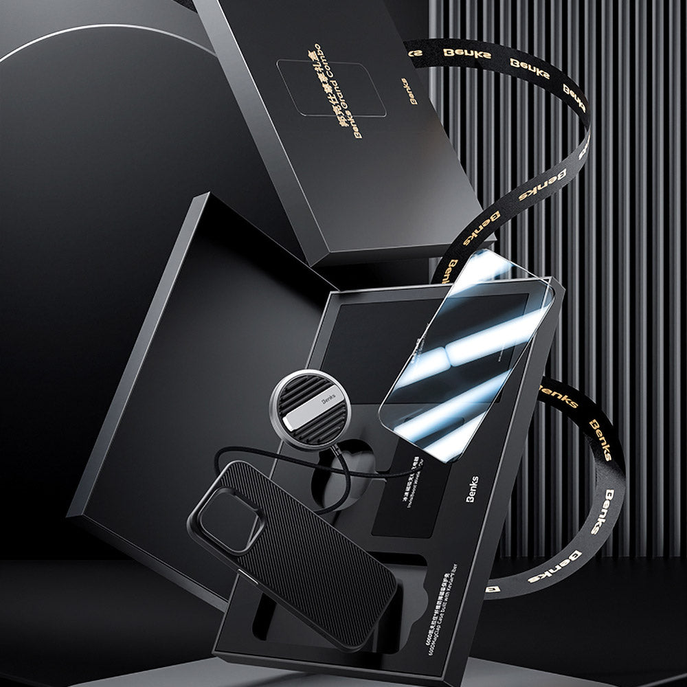 iPhone 14 Pro Max Benks Grand Combo MFM01 3in1 Aksesuar Seti Kılıf-Ekran Koruyucu-Wireless Şarj Aleti Siyah