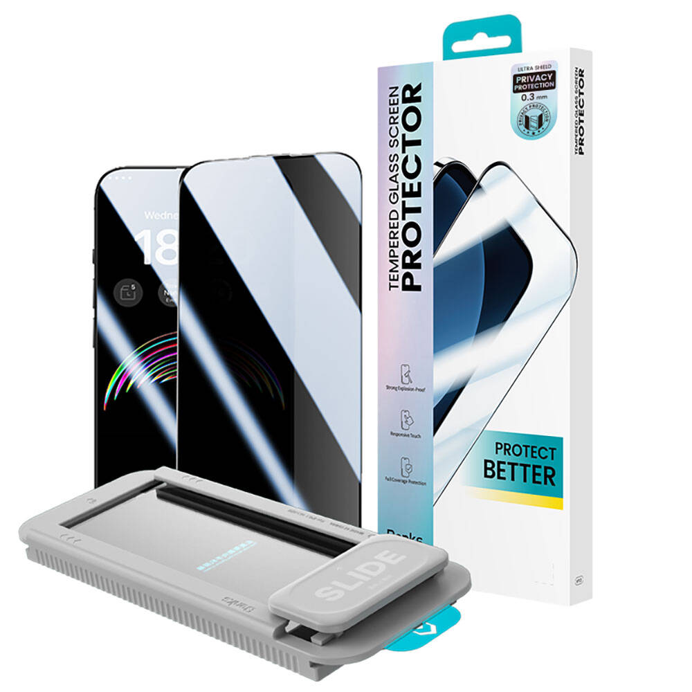 iPhone 14 Pro Max Benks V Pro Ultra Shield Privacy 0.3mm Ekran Koruyucu + Kolay Uygulama Aparatlı Siyah