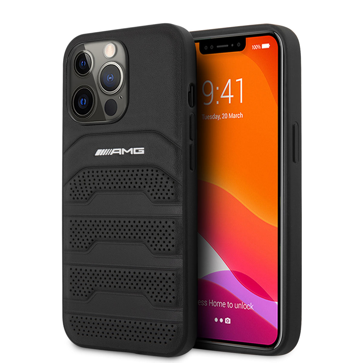 iPhone 14 Pro Max Kılıf AMG Leather Deri Çizgili Kabartmalı Dizayn Kılıf Siyah