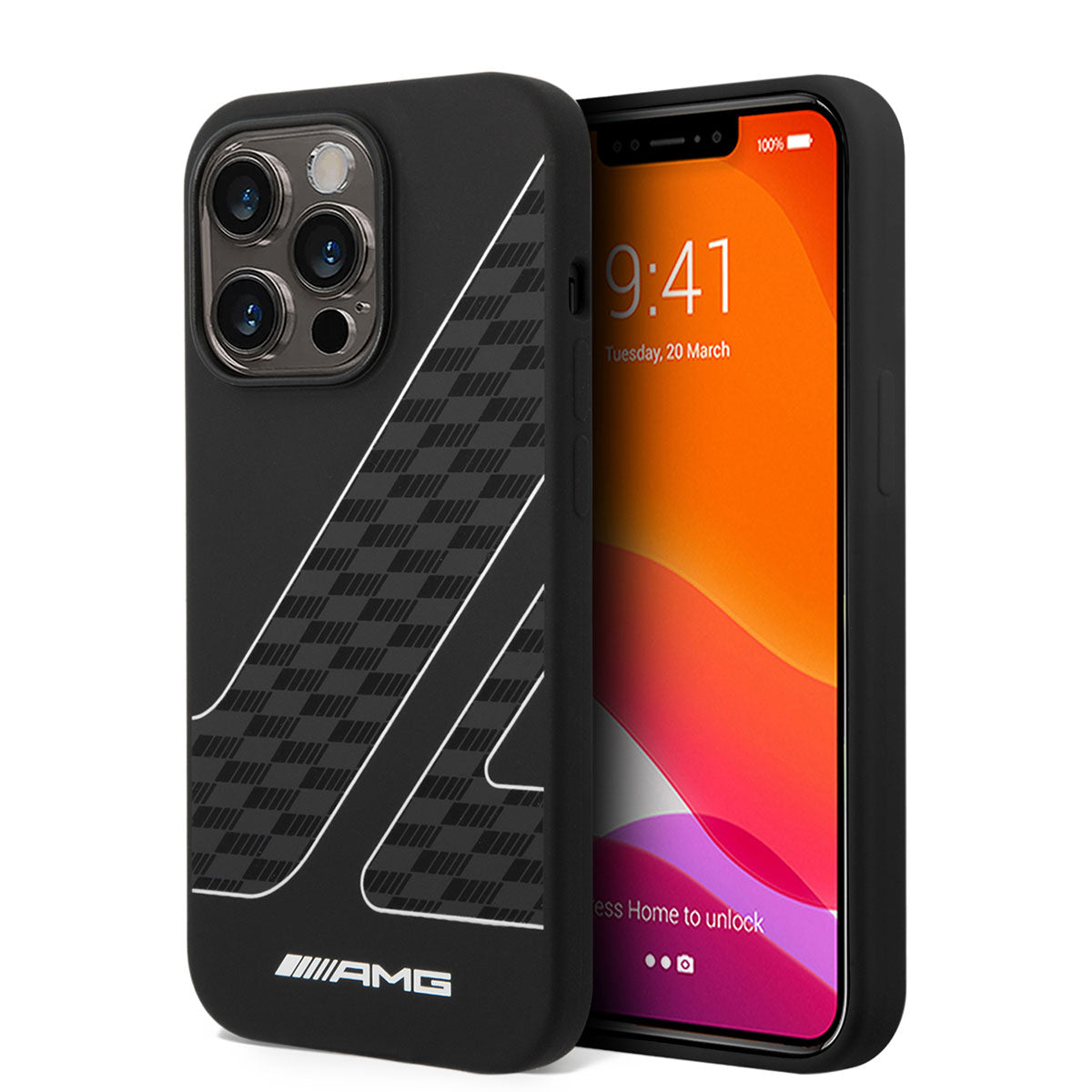 iPhone 14 Pro Max Kılıf AMG Liquid Silikon Damalı Bayrak Dizayn Kılıf Siyah-Beyaz