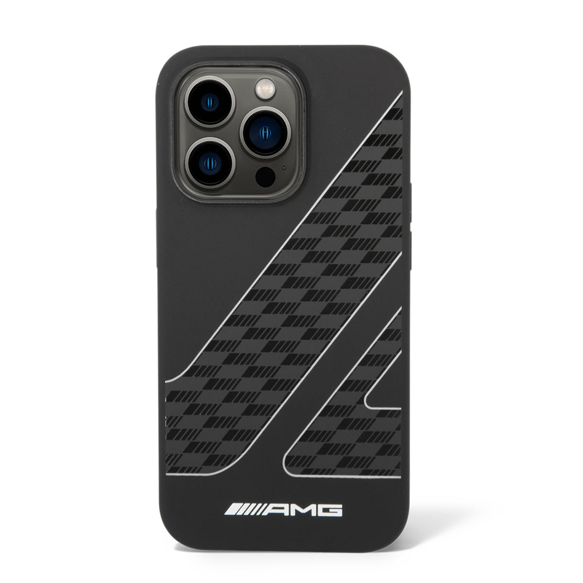iPhone 14 Pro Max Kılıf AMG Liquid Silikon Damalı Bayrak Dizayn Kılıf Siyah-Beyaz