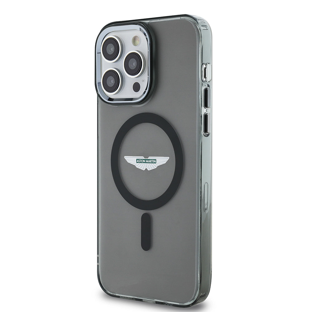 Apple iPhone 14 Pro Max Kılıf Aston Martin Orjinal Lisanslı Magsafe Şarj Özellikli IML Baskı Logolu Metal Düğmeli Kapak Siyah