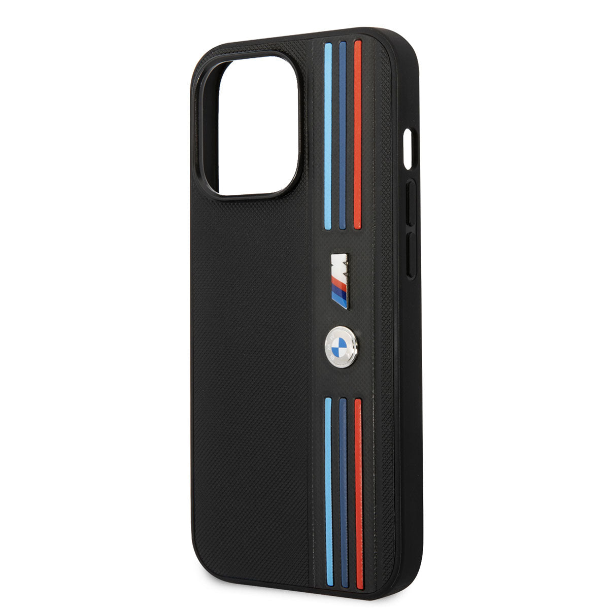 iPhone 14 Pro Max Kılıf BMW PU Deri 3 Renkli Çizgili Örgü Dizayn Kılıf Siyah