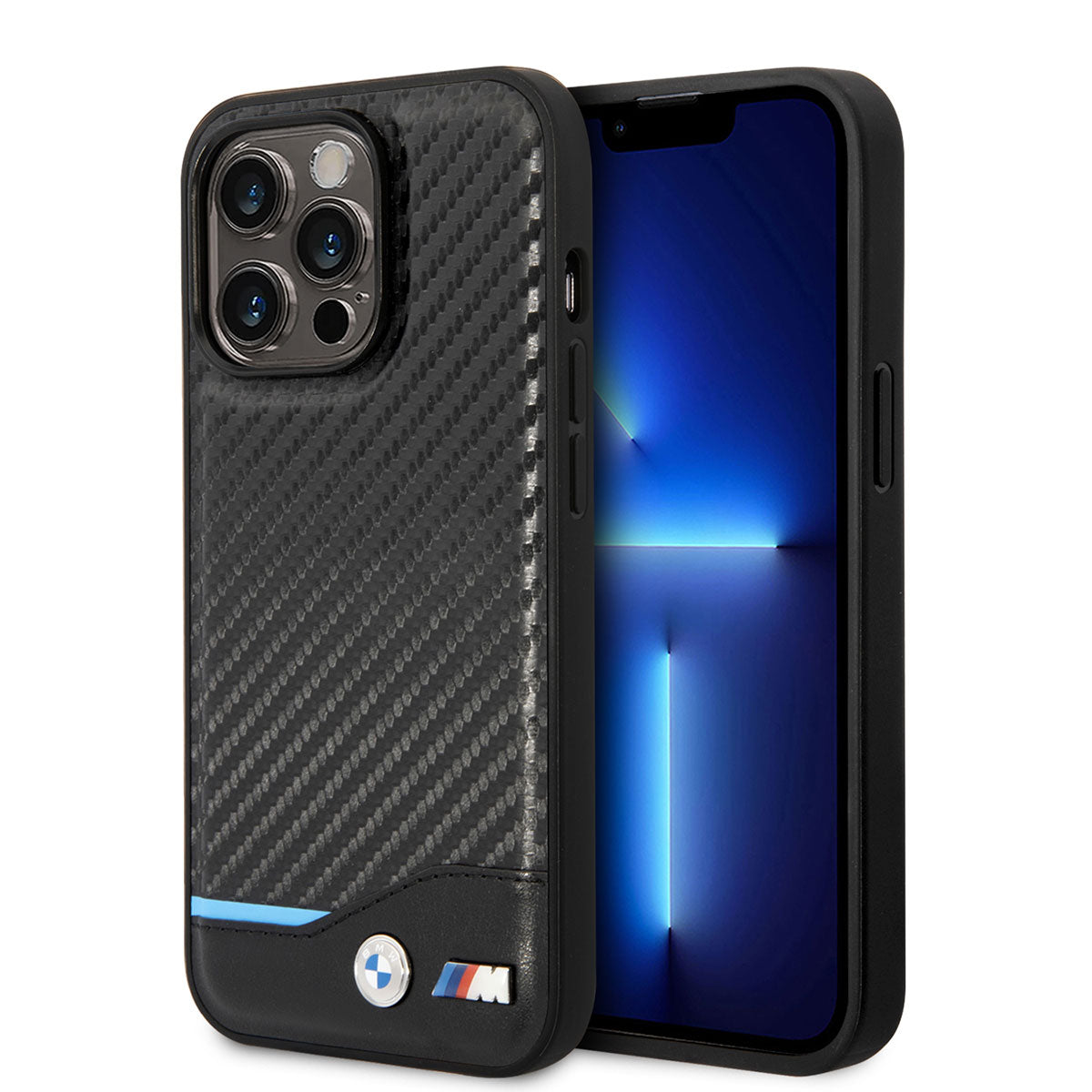 iPhone 14 Pro Max Kılıf BMW PU Deri Ve Karbon Dizayn Kılıf Siyah