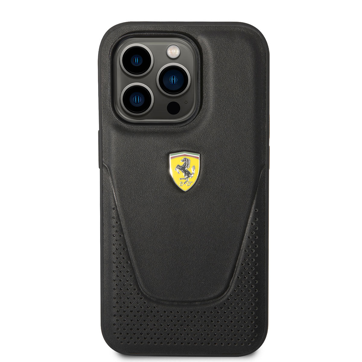 iPhone 14 Pro Max Kılıf Ferrari Deri Delikli Dizayn Kılıf Siyah