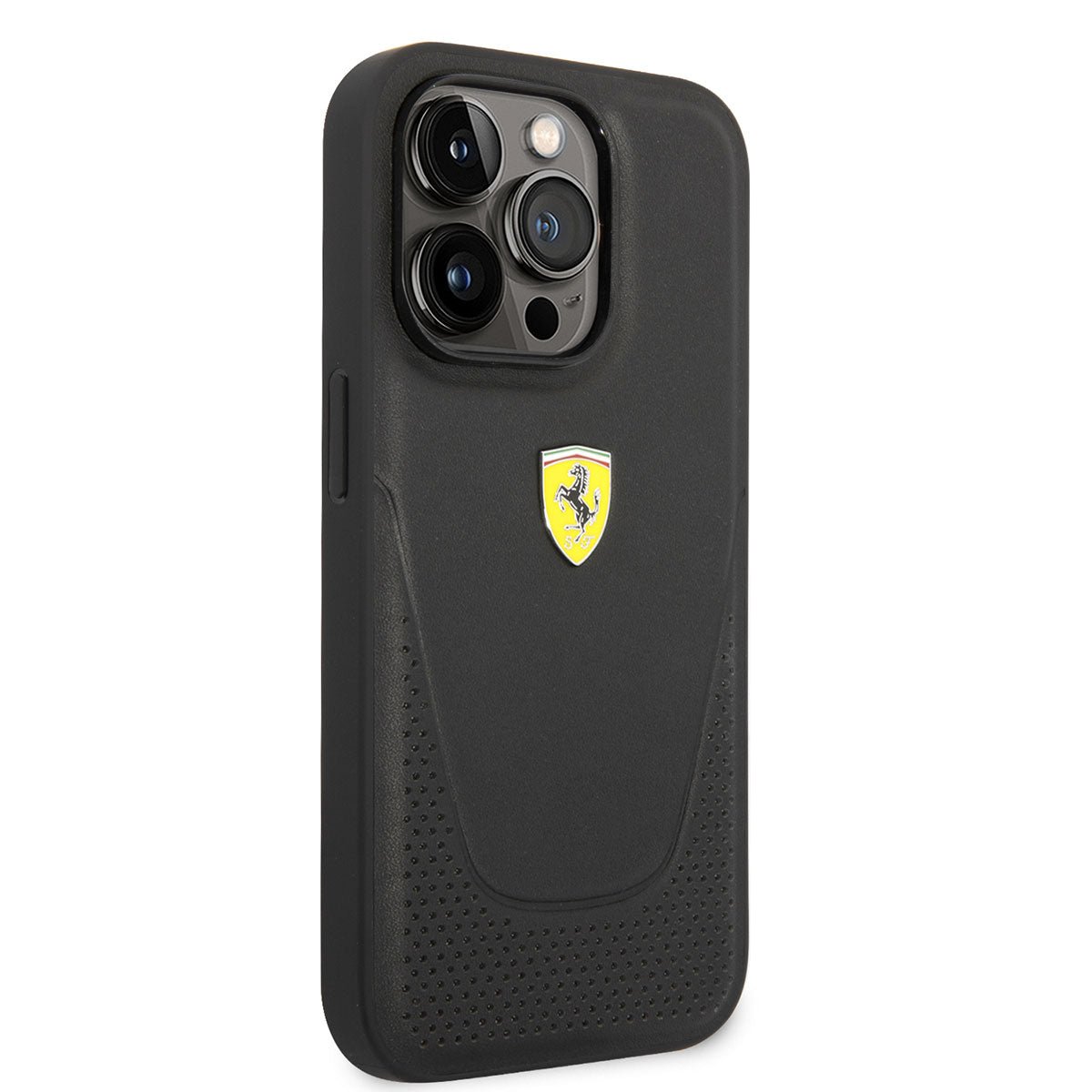 iPhone 14 Pro Max Kılıf Ferrari Deri Delikli Dizayn Kılıf Siyah