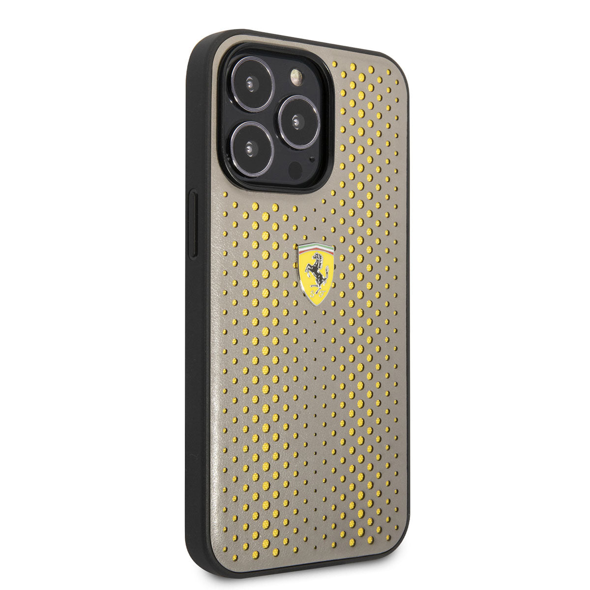 iPhone 14 Pro Max Kılıf Ferrari Deri Sarı Noktalı Dizayn Kılıf Sarı