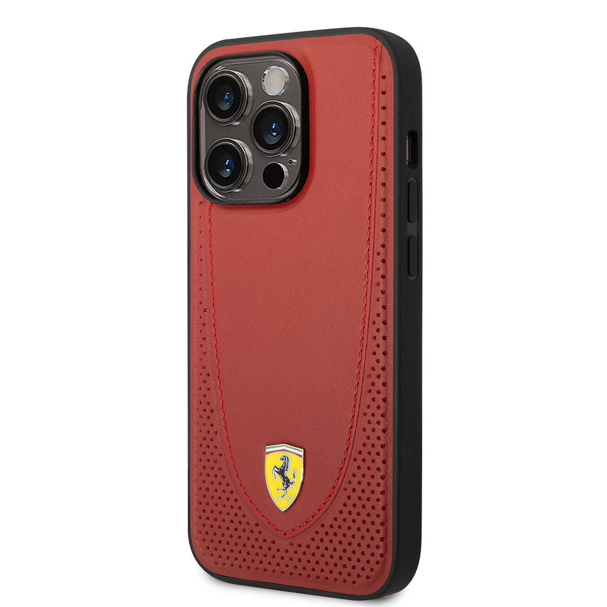 iPhone 14 Pro Max Kılıf Ferrari Magsafe Şarj Özellikli Deri Delikli Dikişli Dizayn Kılıf Kırmızı
