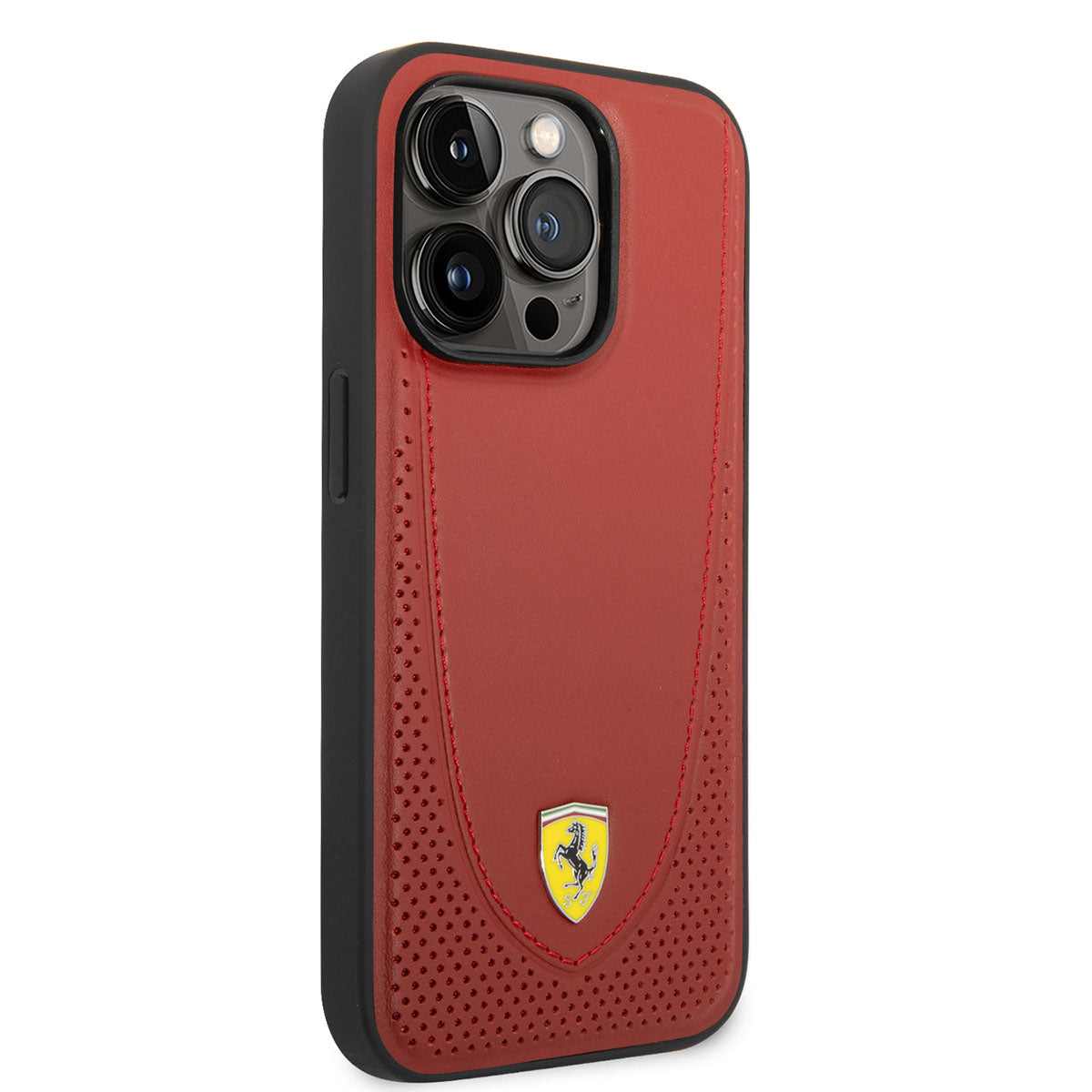 iPhone 14 Pro Max Kılıf Ferrari Magsafe Şarj Özellikli Deri Delikli Dikişli Dizayn Kılıf Kırmızı