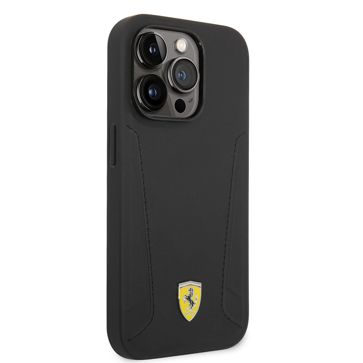 iPhone 14 Pro Max Kılıf Ferrari Magsafe Şarj Özellikli Deri Kenarları Damgalı Dizayn Kılıf Siyah