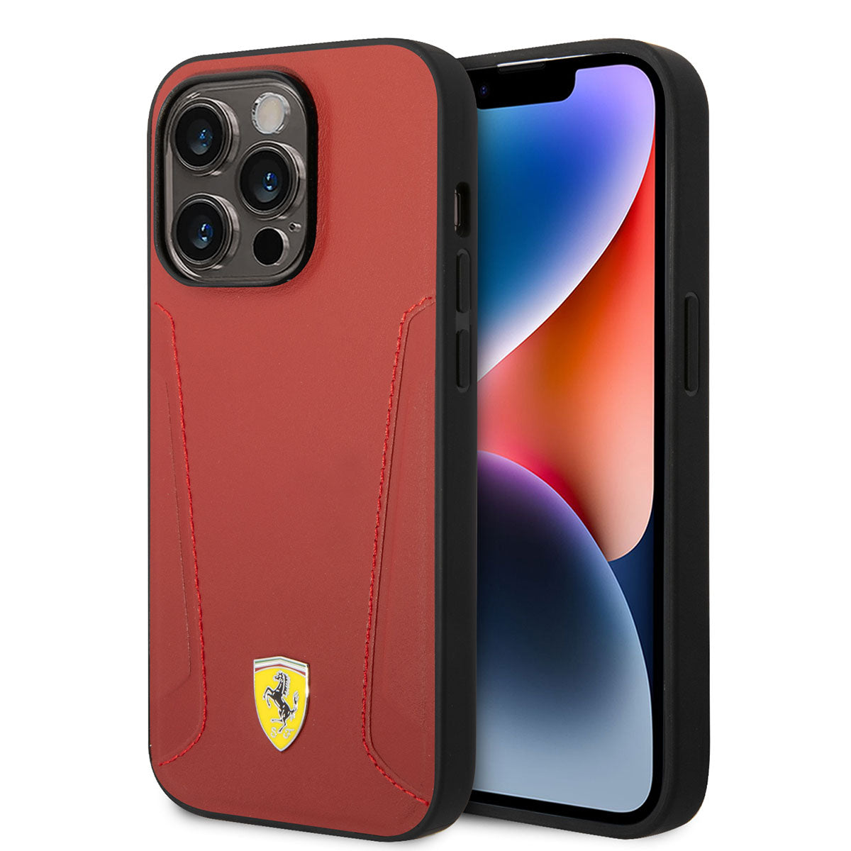 iPhone 14 Pro Max Kılıf Ferrari Magsafe Şarj Özellikli Deri Kenarları Damgalı Dizayn Kılıf Siyah