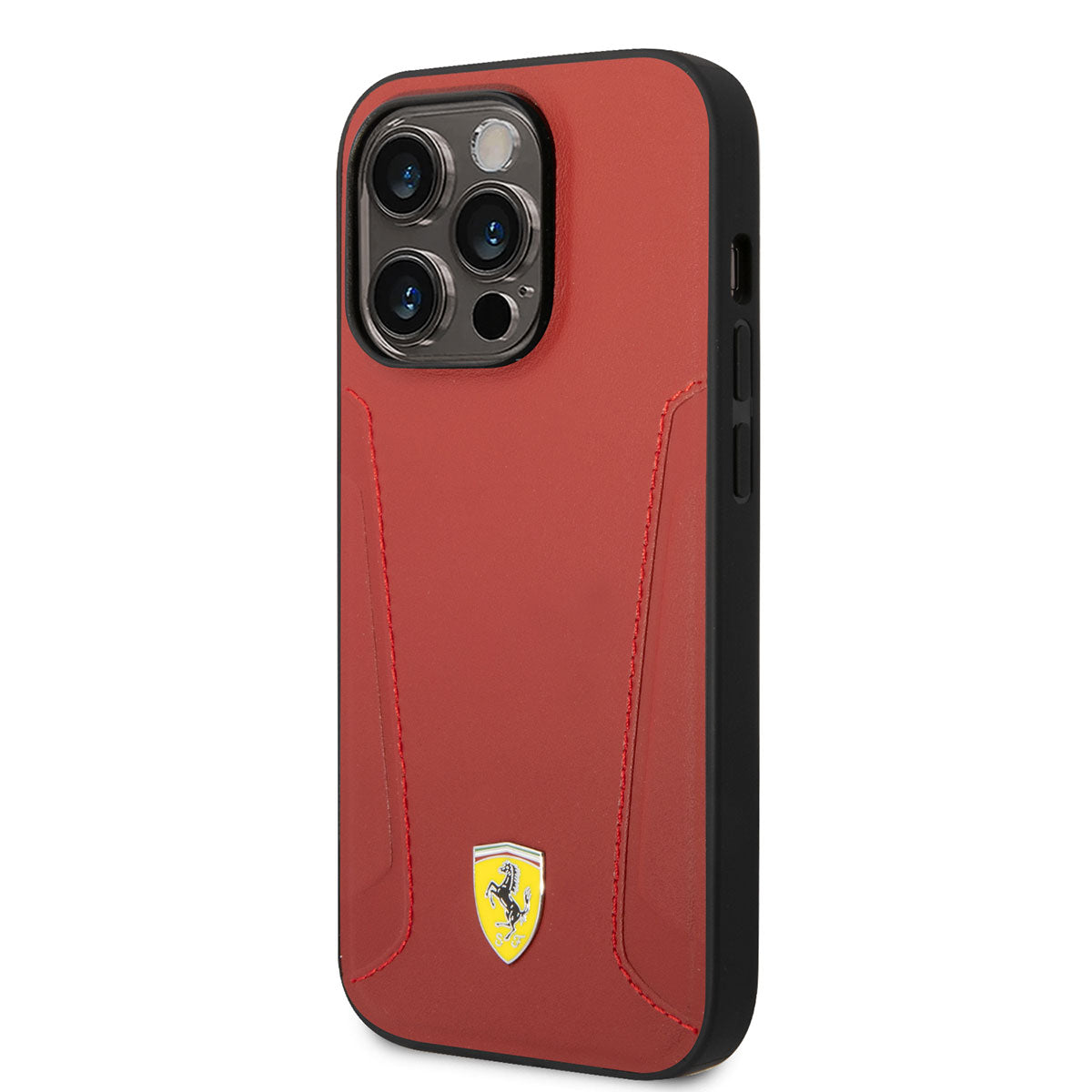iPhone 14 Pro Max Kılıf Ferrari Magsafe Şarj Özellikli Deri Kenarları Damgalı Dizayn Kılıf Siyah