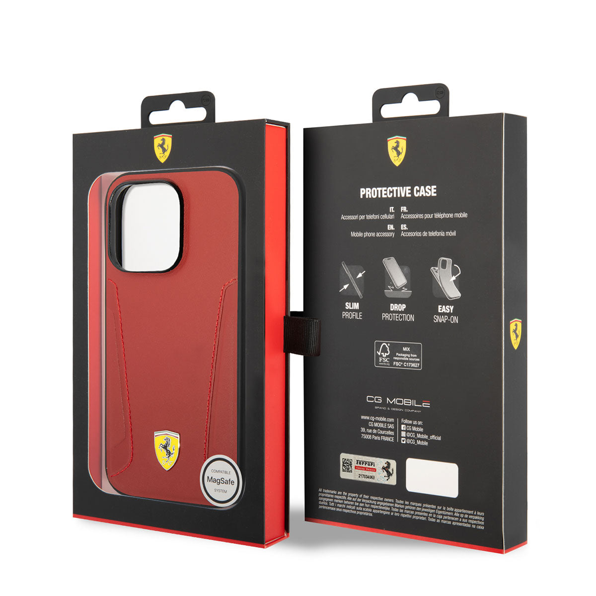 iPhone 14 Pro Max Kılıf Ferrari Magsafe Şarj Özellikli Deri Kenarları Damgalı Dizayn Kılıf Siyah