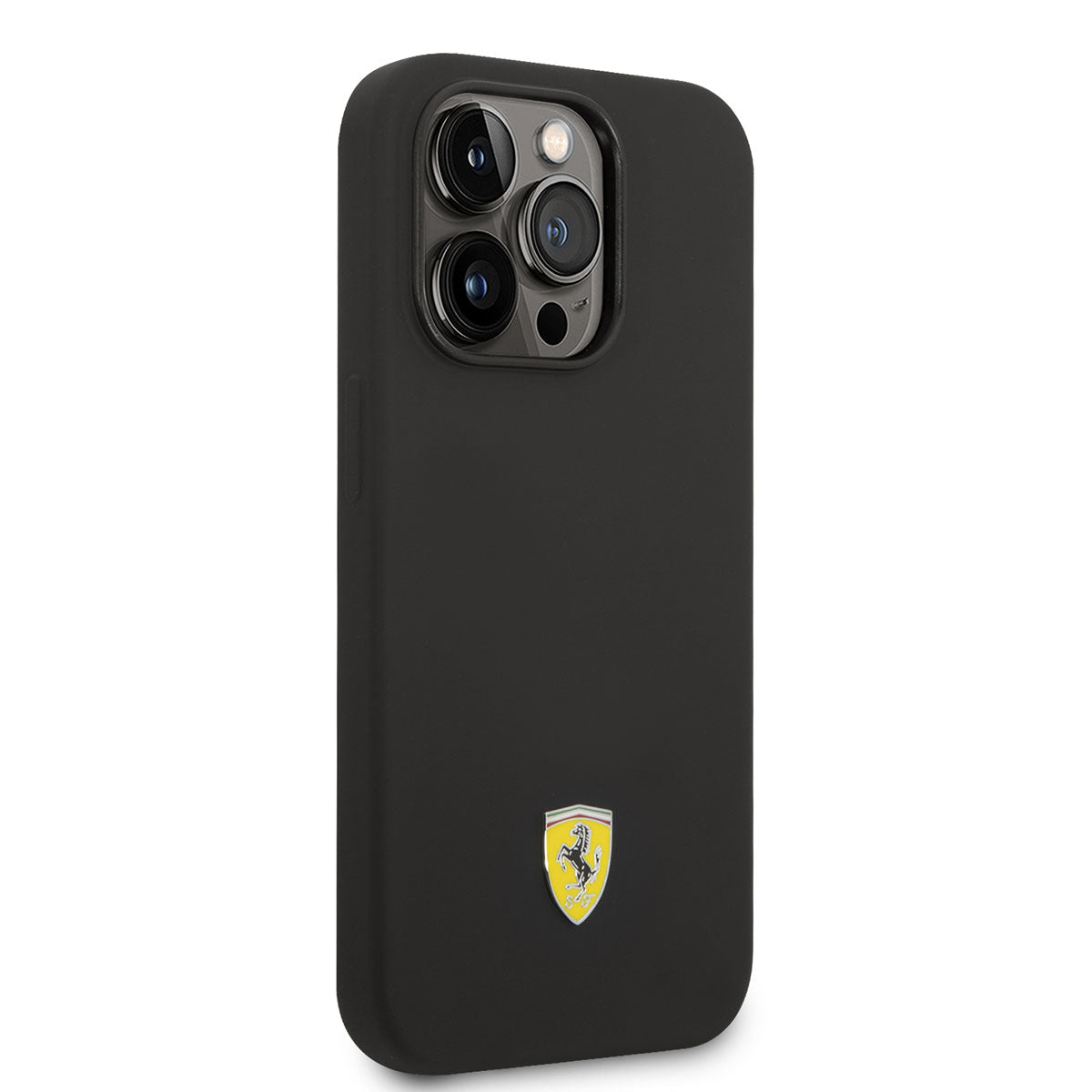 iPhone 14 Pro Max Kılıf Ferrari Magsafe Şarj Özellikli Silikon Metal Logo Dizayn Kılıf Siyah
